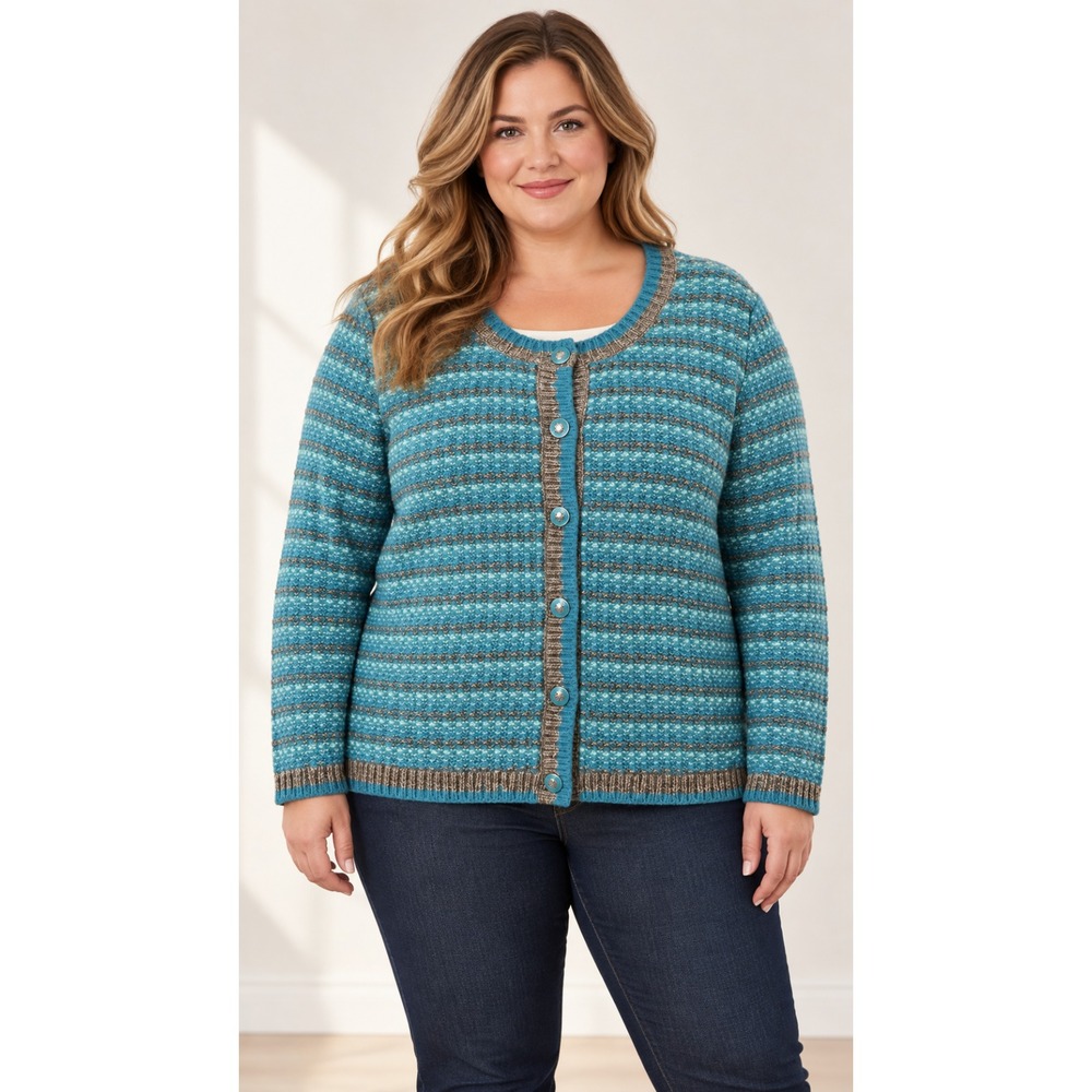 Talbots Cardigan Sweateк Sz 2X Tweed Knit Wool Blend Button Front Grandma Heavy